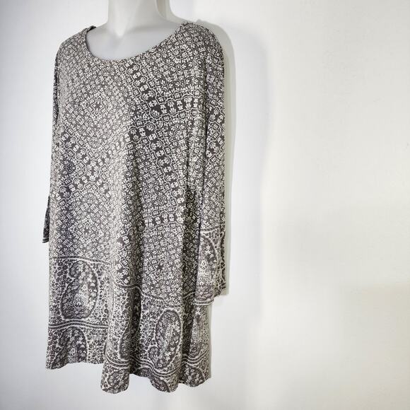 Lucky Brand Tunic Top Plus Size 1X Gray Paisley Border Cotton Modal 3/4 Sleeve - Picture 5 of 11